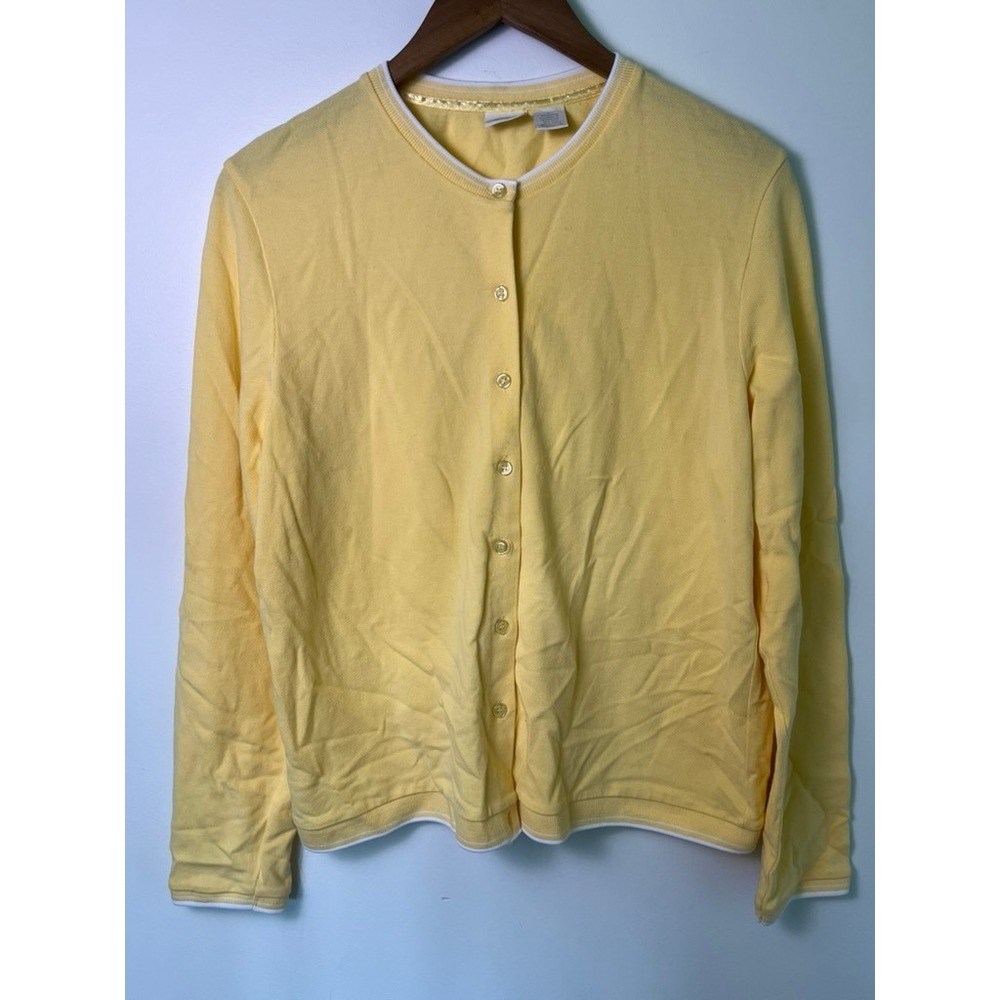 VTG Cardigan Sweater W LG Yellow Cotton Grannycore Indie Crunchy Granola Cottage